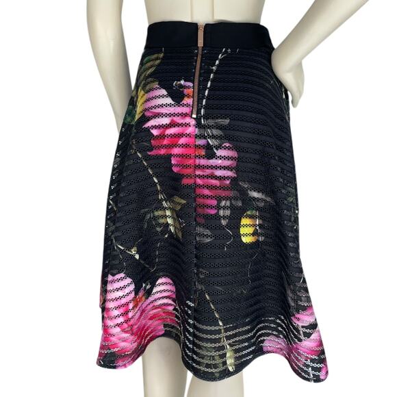Ted Baker Orella Skirt Black Ribbon Floral Print Size 1 (or US size 4) - Picture 3 of 9